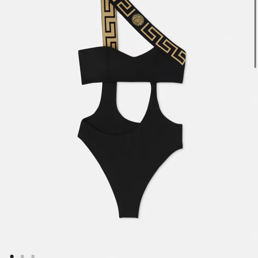 Versace Black Swimsuit with Gold Geometric Strap